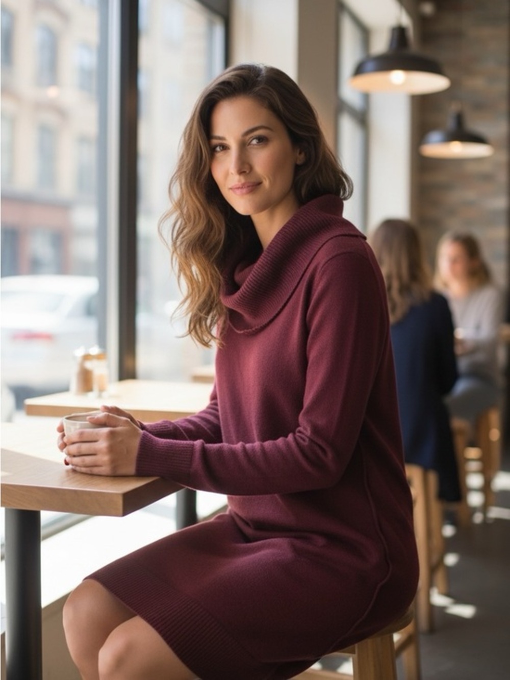 🫶🏻 Loft Cowl Neck Sweater Dress - Burgundy